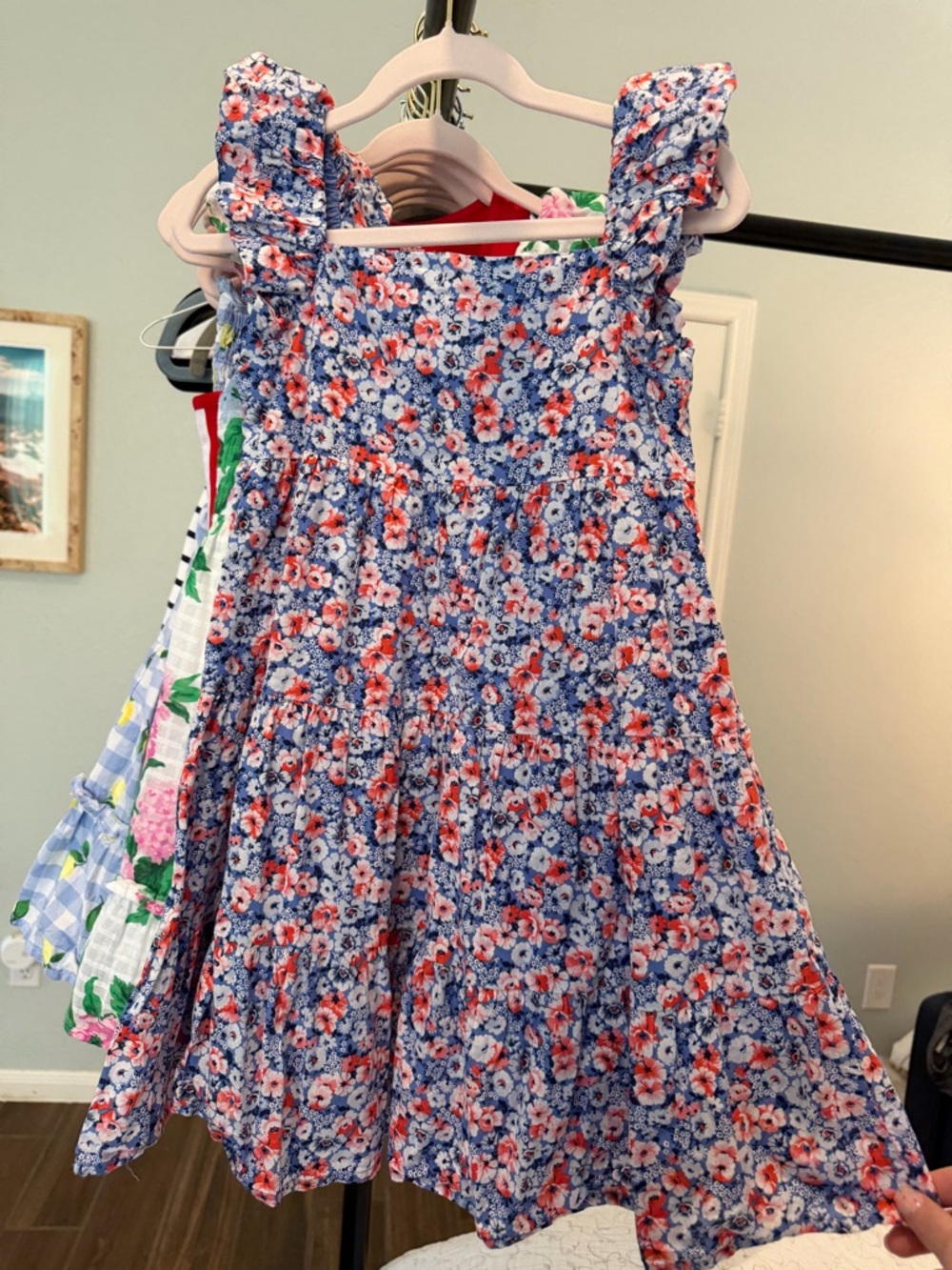 Janie and Jack Blue Floral Tiered Sundress with Red Accents